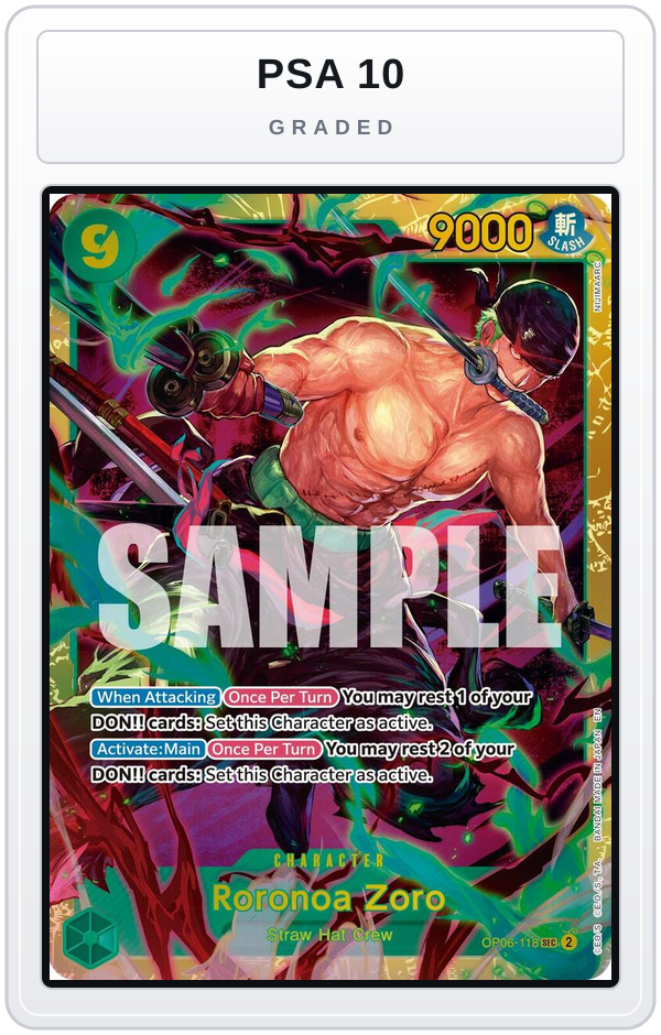 Graded - Roronoa Zoro - OP06-118 (Reprint) — PSA 10 graded overlay