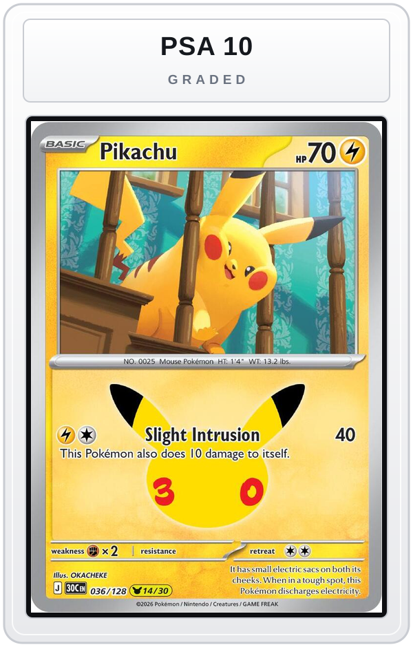 Graded - Pikachu - 036/128 — PSA 10 graded overlay