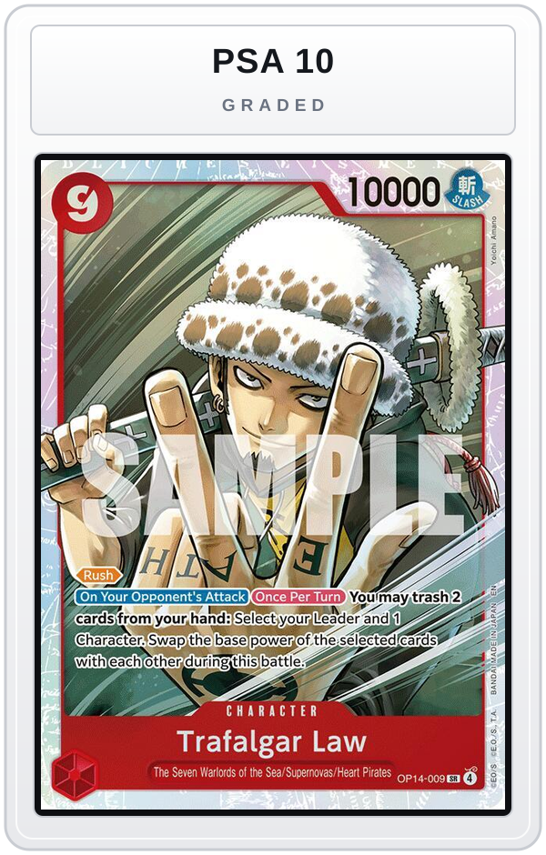 Graded - Trafalgar Law - OP14-009 — PSA 10 graded overlay
