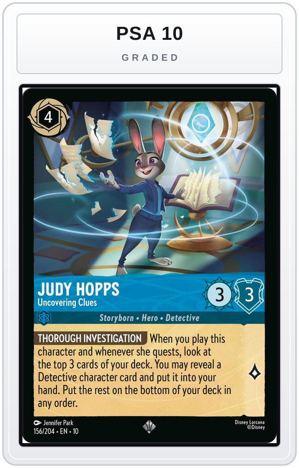 Graded - Judy Hopps - Uncovering Clues — PSA 10 graded overlay