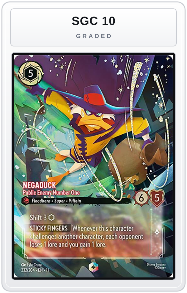 Graded - Negaduck - Public Enemy Number One (Enchanted) — SGC 10 graded overlay
