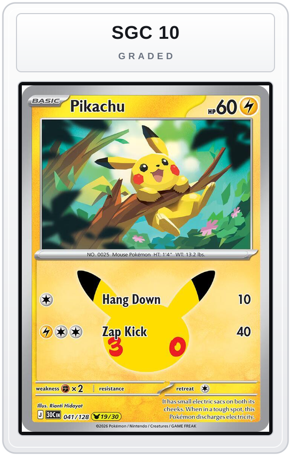 Graded - Pikachu - 041/128 — SGC 10 graded overlay
