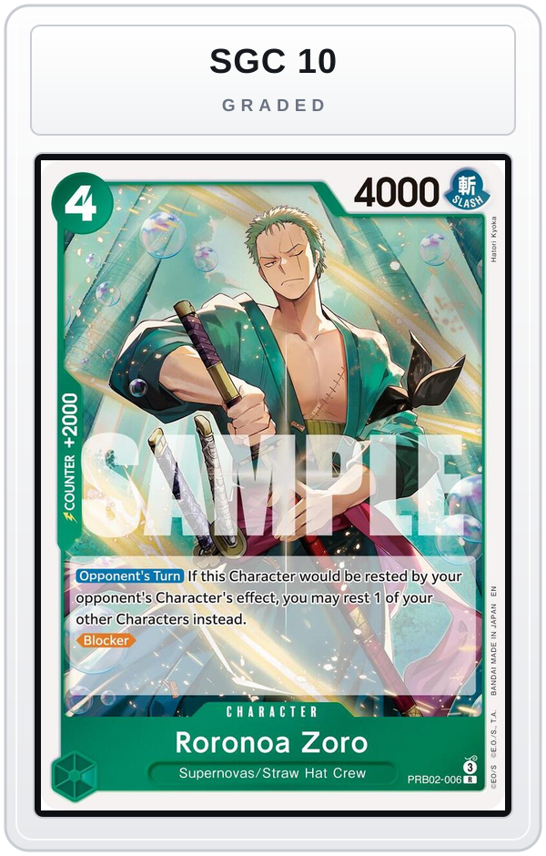 Graded - Roronoa Zoro - PRB02-006 — SGC 10 graded overlay