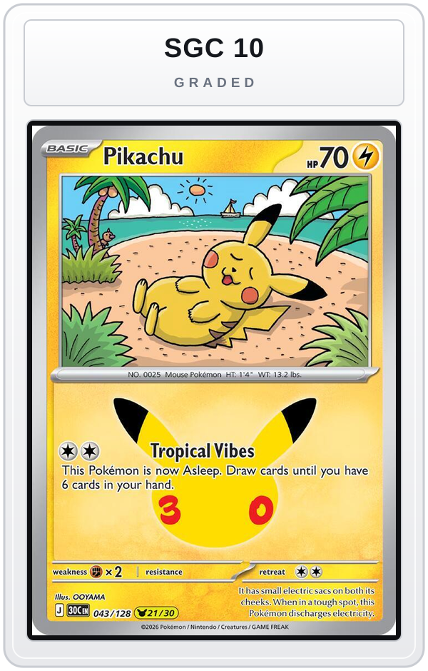 Graded - Pikachu - 043/128 — SGC 10 graded overlay
