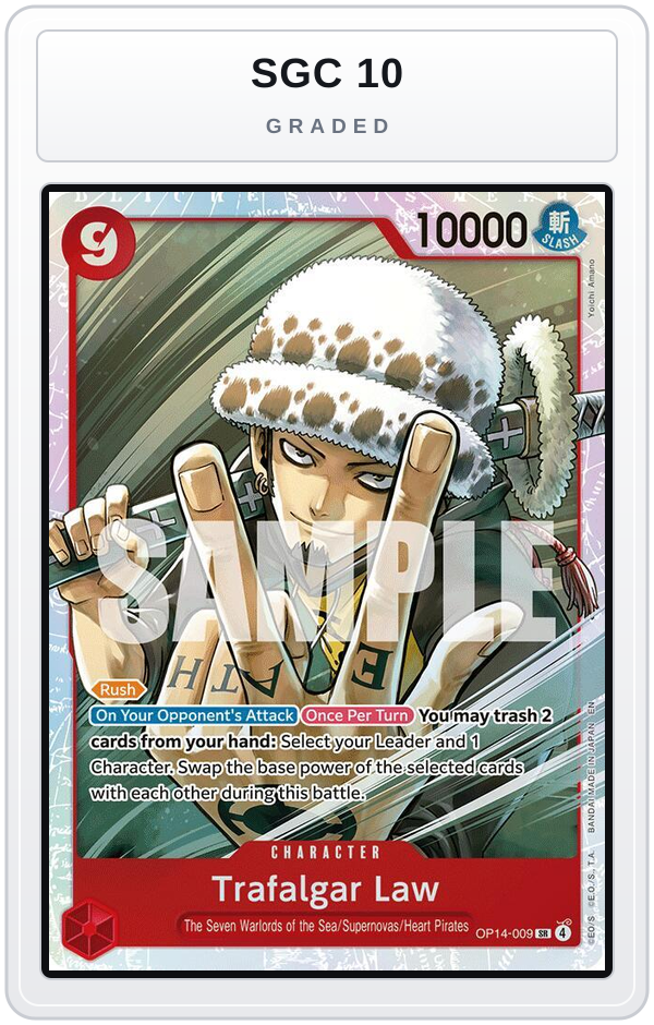 Graded - Trafalgar Law - OP14-009 — SGC 10 graded overlay