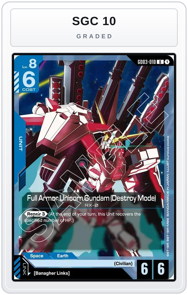 Graded - Full Armor Unicorn Gundam (Destroy Mode) — SGC 10 graded overlay