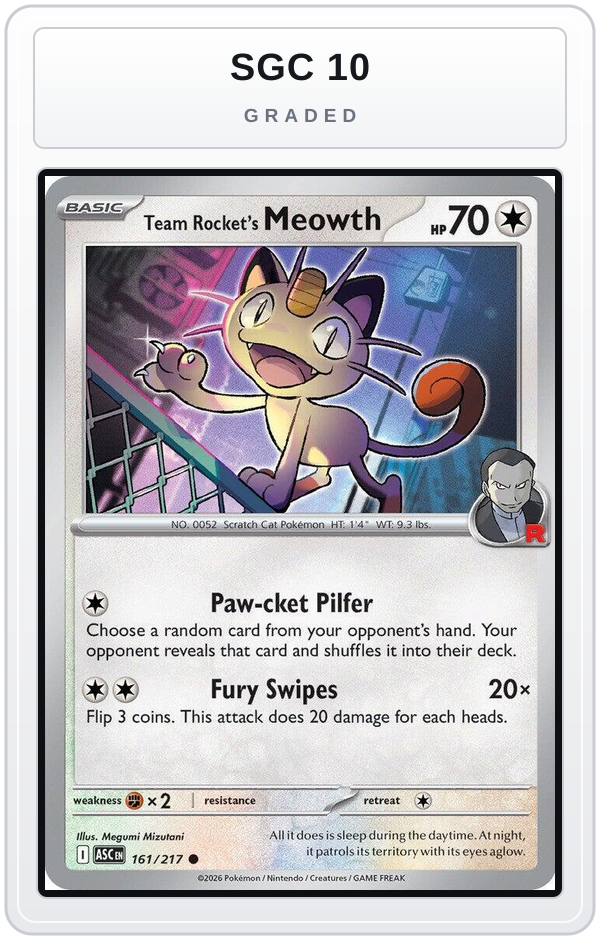 Graded - Team Rocket's Meowth — SGC 10 graded overlay