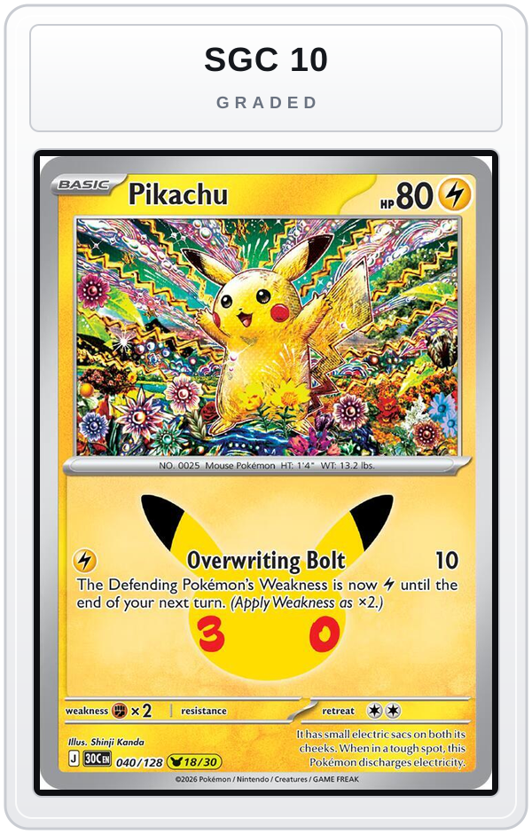 Graded - Pikachu - 040/128 — SGC 10 graded overlay