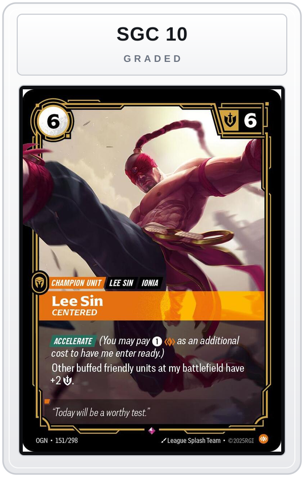Graded - Lee Sin, Centered — SGC 10 graded overlay
