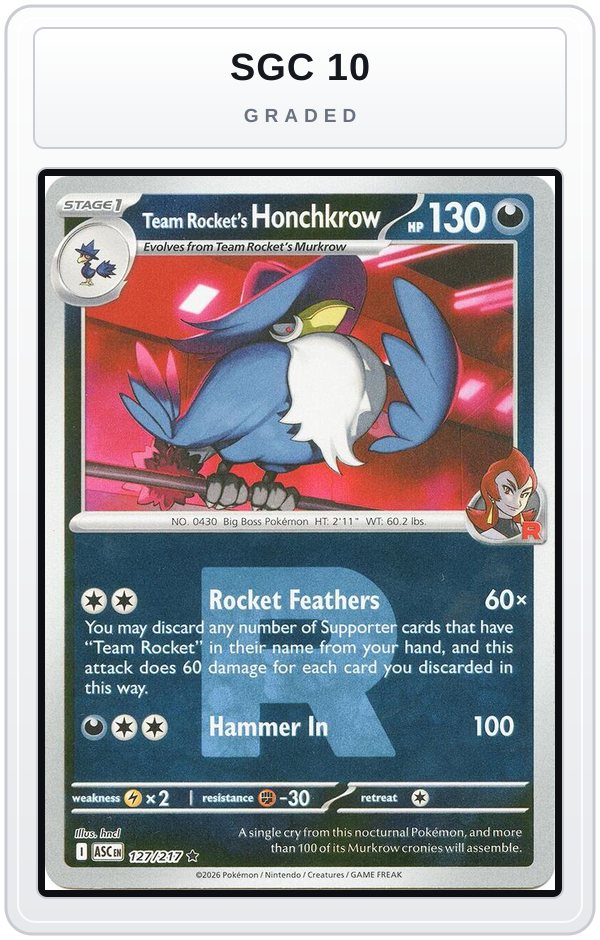 Graded - Team Rocket's Honchkrow (Team Rocket) — SGC 10 graded overlay