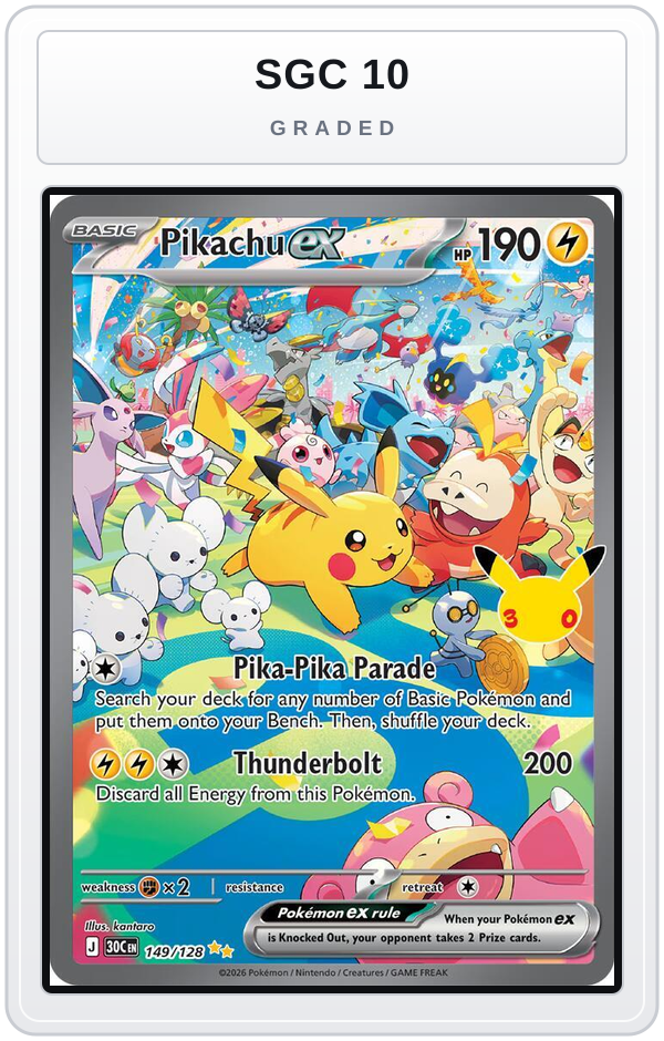 Graded - Pikachu ex - 149/128 — SGC 10 graded overlay