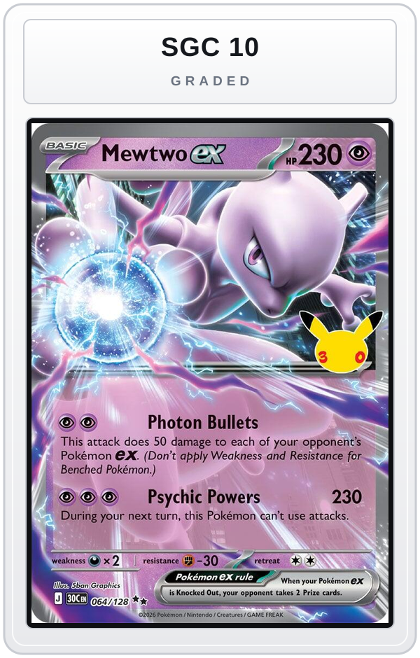 Graded - Mewtwo ex - 064/128 — SGC 10 graded overlay
