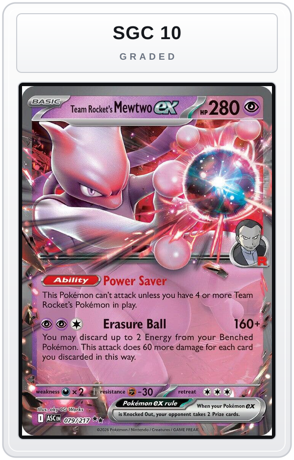 Graded - Team Rocket's Mewtwo ex - 079/217 — SGC 10 graded overlay