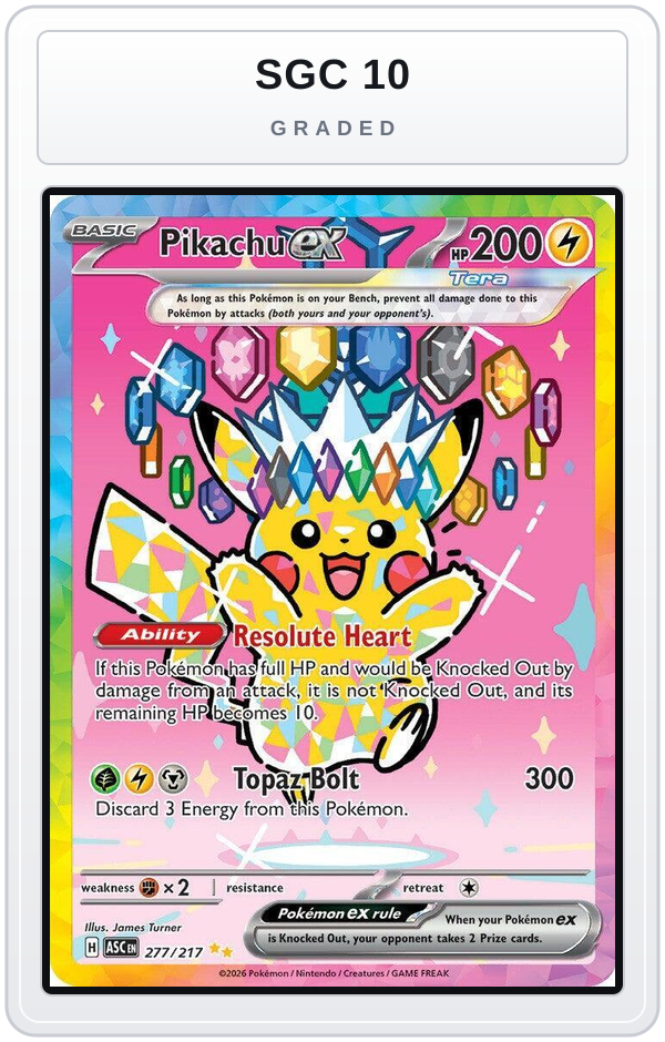 Graded - Pikachu ex - 277/217 — SGC 10 graded overlay