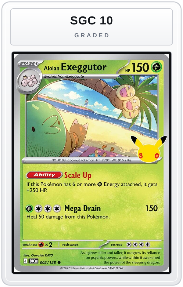 Graded - Alolan Exeggutor - 002/128 — SGC 10 graded overlay