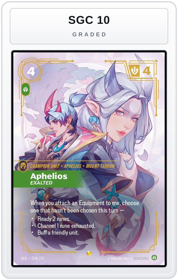 Graded - Aphelios - Exalted (Overnumbered) — SGC 10 graded overlay
