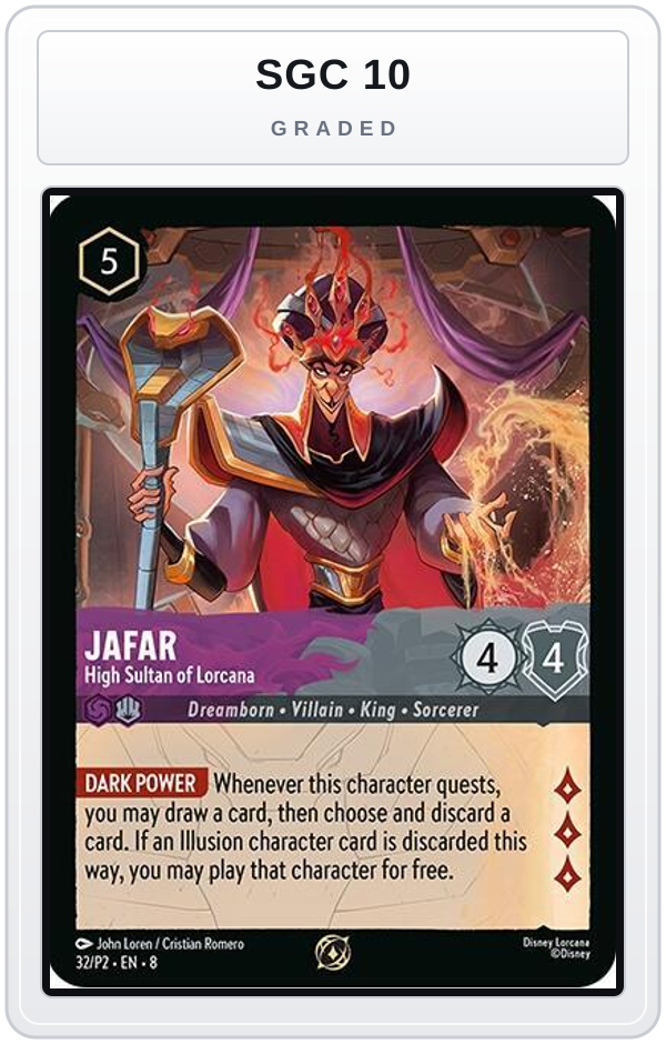 Graded - Jafar - High Sultan of Lorcana (Store Champion Participant) — SGC 10 graded overlay