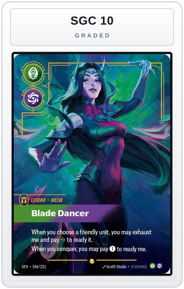 Graded - Irelia - Blade Dancer (Overnumbered) — SGC 10 graded overlay