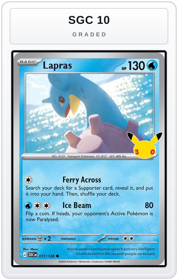 Graded - Lapras - 017/128 — SGC 10 graded overlay