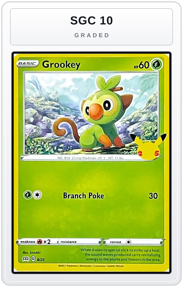 Graded - Grookey - 8/25 — SGC 10 graded overlay