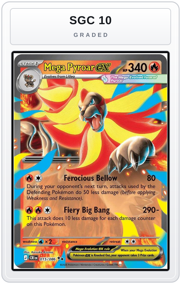 Graded - Mega Pyroar ex - 015/086 — SGC 10 graded overlay