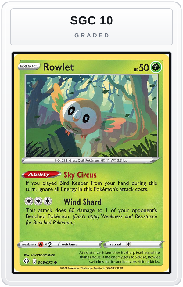 Graded - Rowlet — SGC 10 graded overlay