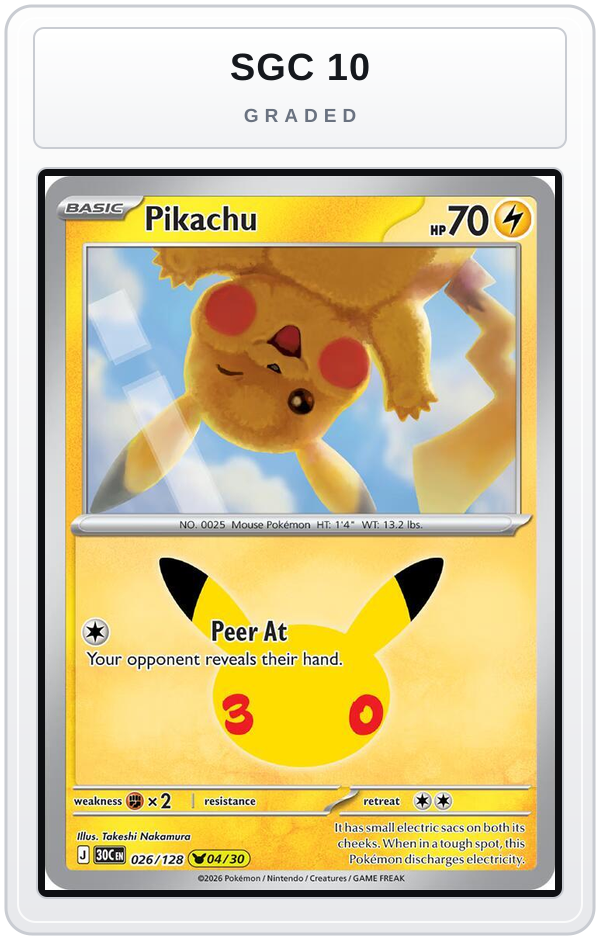 Graded - Pikachu - 026/128 — SGC 10 graded overlay