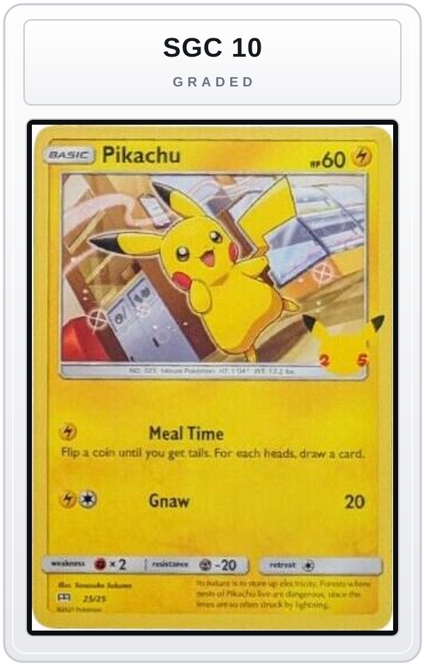 Graded - Pikachu - 25/25 — SGC 10 graded overlay