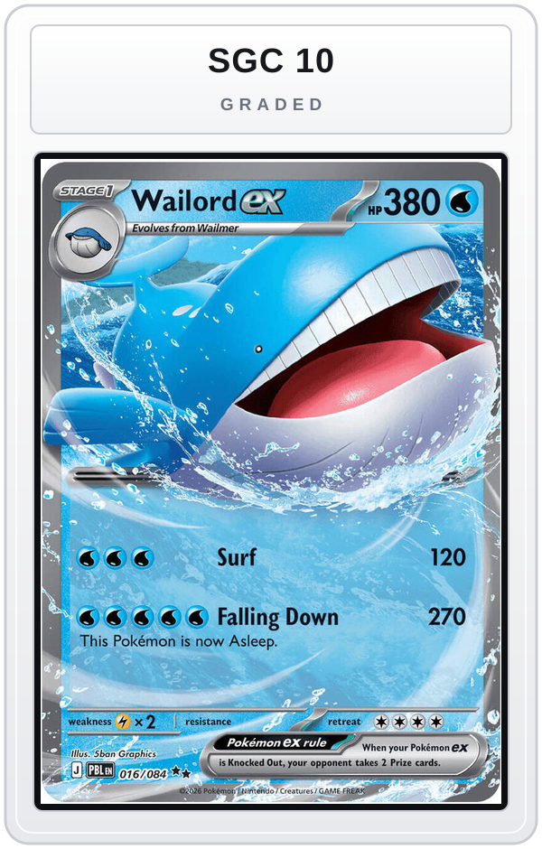 Graded - Wailord ex - 016/084 — SGC 10 graded overlay